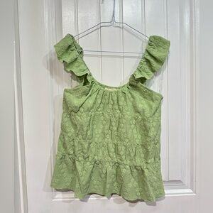 Millibon Light Green Ruffle Sleeve Lace Tank Top